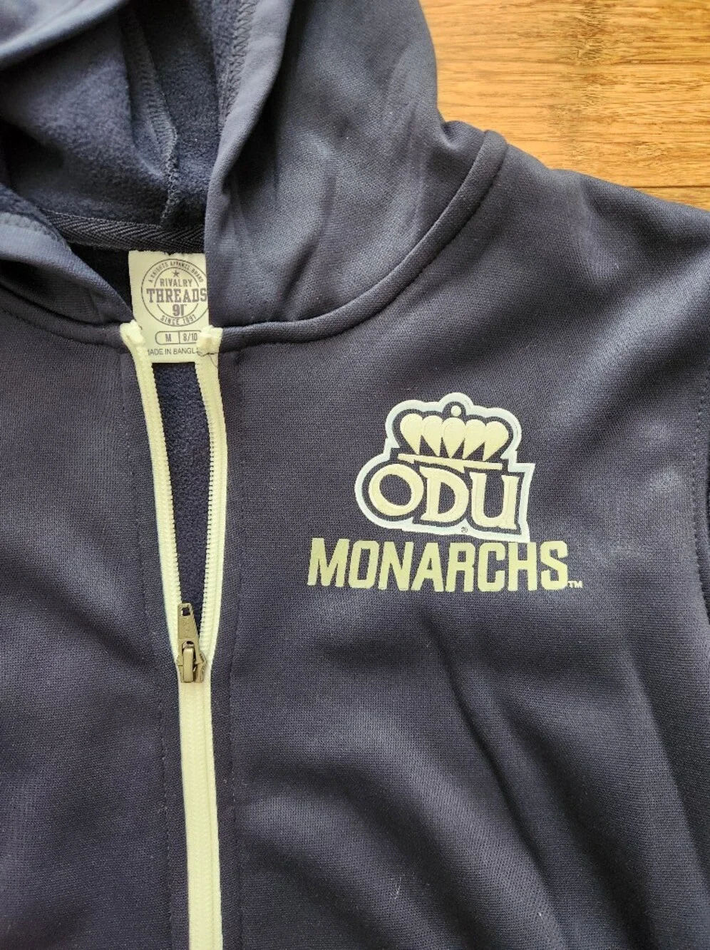 NWT ODU Boys Navy Zip Up Jacket Hooded Sweatshirt Monarchs, Size Medium